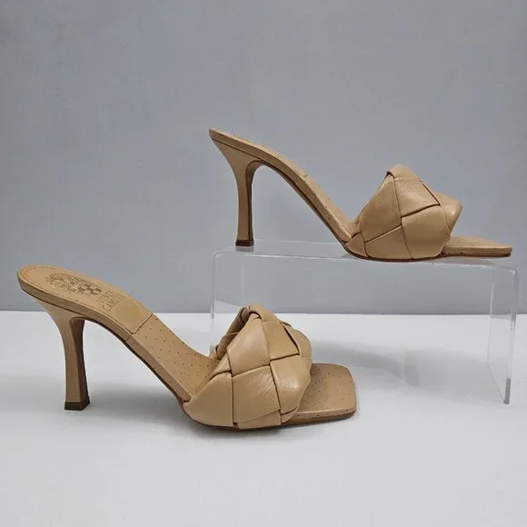 Vince Camuto Brelanie Braided Sandal Womens 8 Tan Woven Leather Mule Heels NEW - Picture 3 of 14